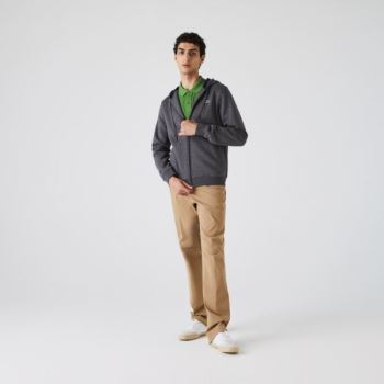 Lacoste SPORT Full-Zip Fleece Hoodie - Mikiny Pánské Šedé / Tmavě Blankyt Blankyt | CZ-P2jXn4